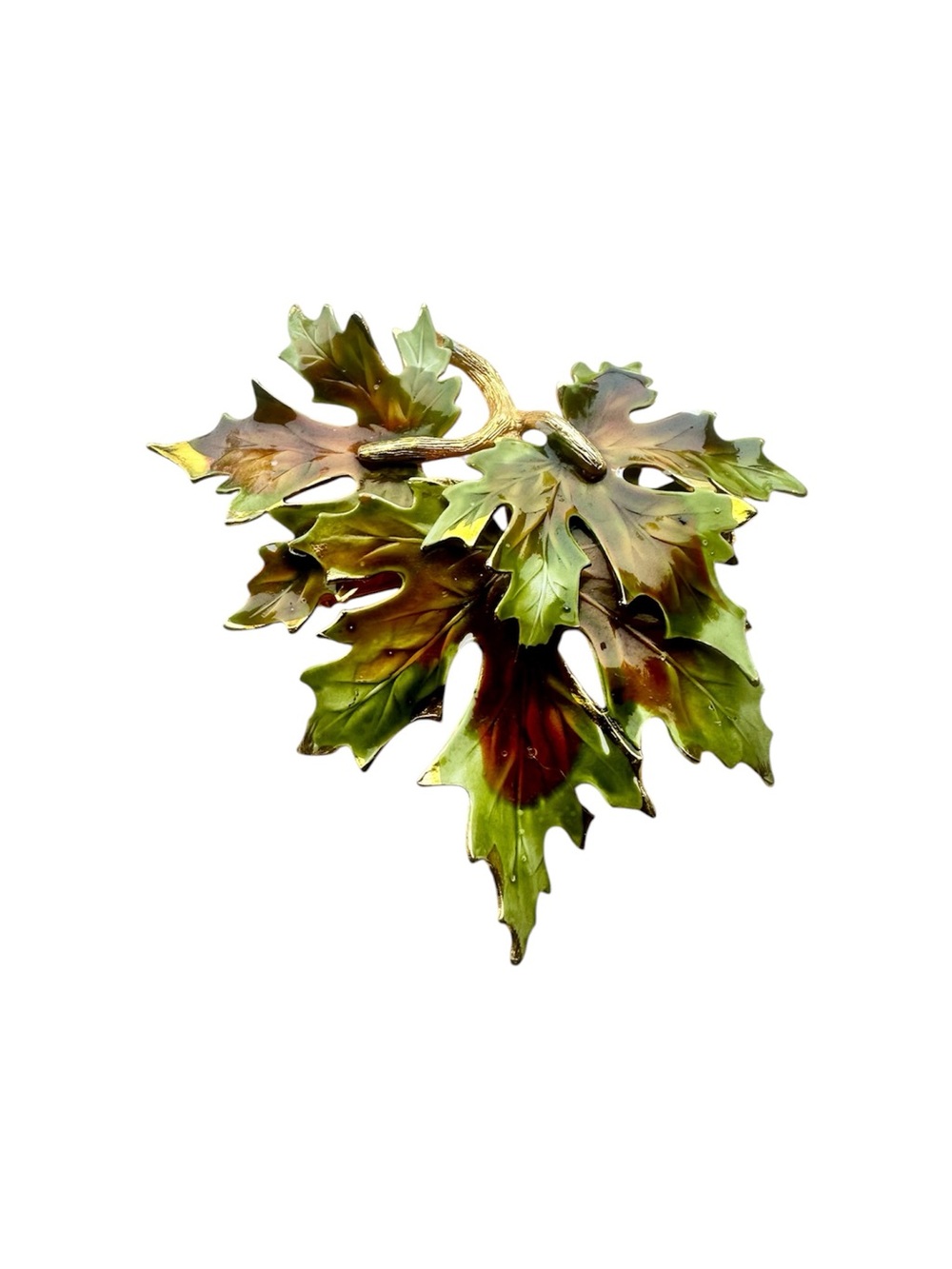 Albert Weiss Green and Brown Enamel Maple Leaf Brooch